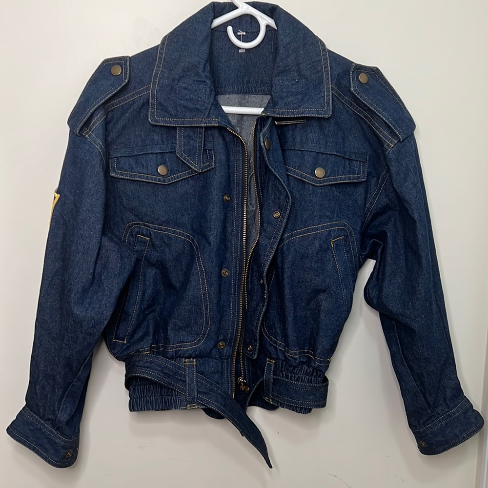 Vintage Yamaha Motor Riding Trucker Jeans Utility Cropped Jacket Size Small
